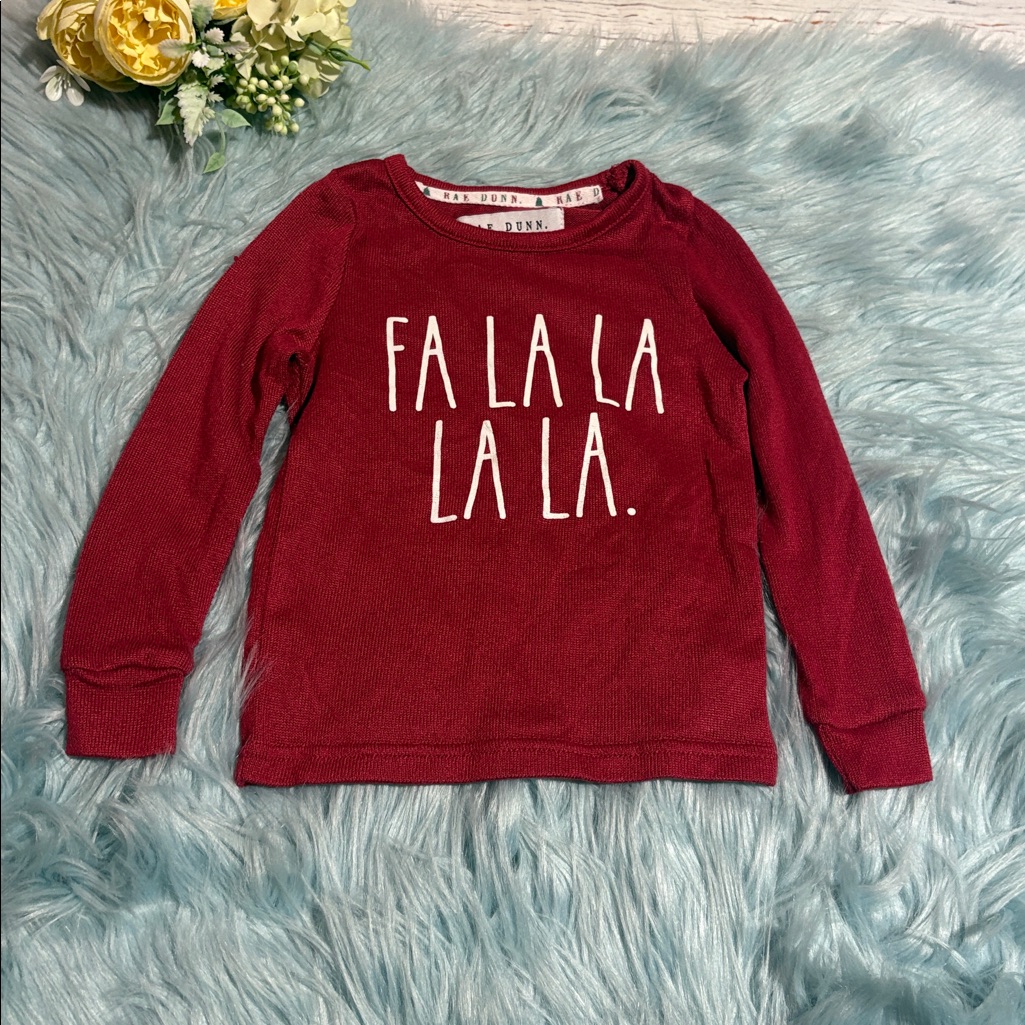Rae Dunn Red Holiday Fa La La Toddler Shirt Sz 2t